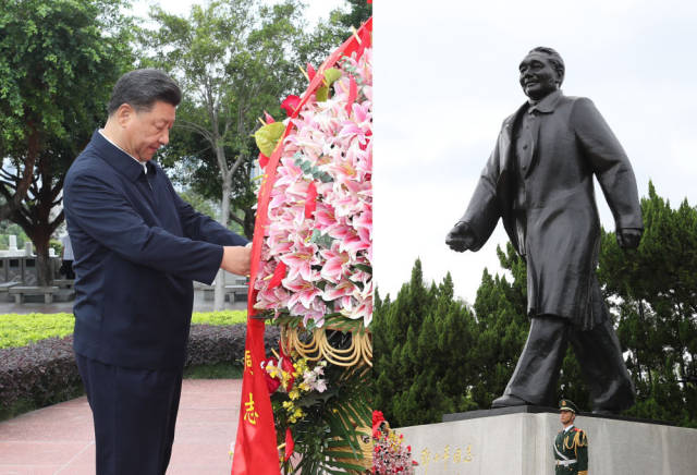 10月14日下午，習(xí)近平來到蓮花山公園，向鄧小平同志銅像敬獻(xiàn)花籃。新華社記者 王曄 攝