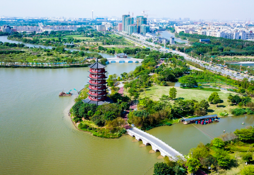在東莞，華陽湖經(jīng)過數(shù)年整治，完成了從“污染重災(zāi)區(qū)”到“濕地公園”的美麗蛻變，東莞麻涌華陽湖國家濕地公園更是以優(yōu)美的風(fēng)光和環(huán)境成為了東莞旅游的一張亮麗名片，吸引了白鷺、夜游鶴、野鴨等一大批水鳥重歸這片棲息地。圖為東莞麻涌華陽湖國家濕地公園。